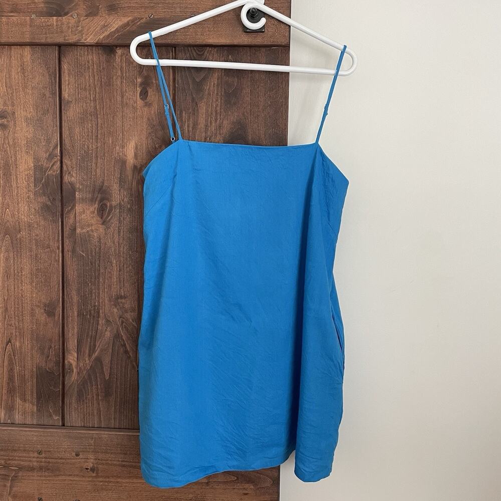 Gianni Bini Linen Mini Dress Size Medium Bright Blue Slip Kourtney Lined Coastal